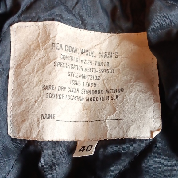 Men's Black Pea Coat with Anchor Buttons, Size 40 - Picture 4 of 4